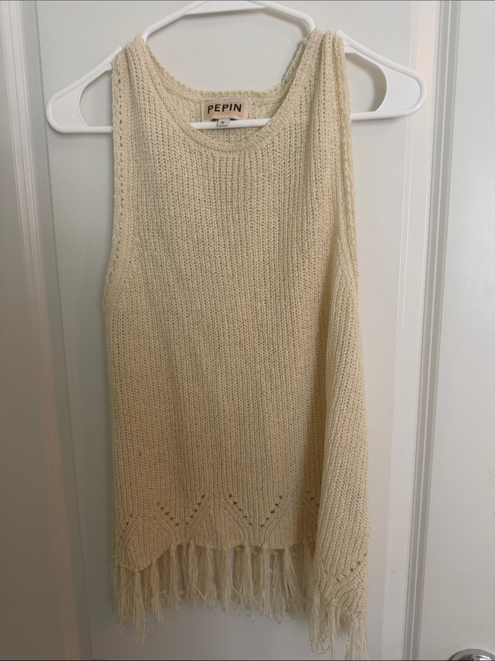 Pepin Cream Knit Fringe Tank